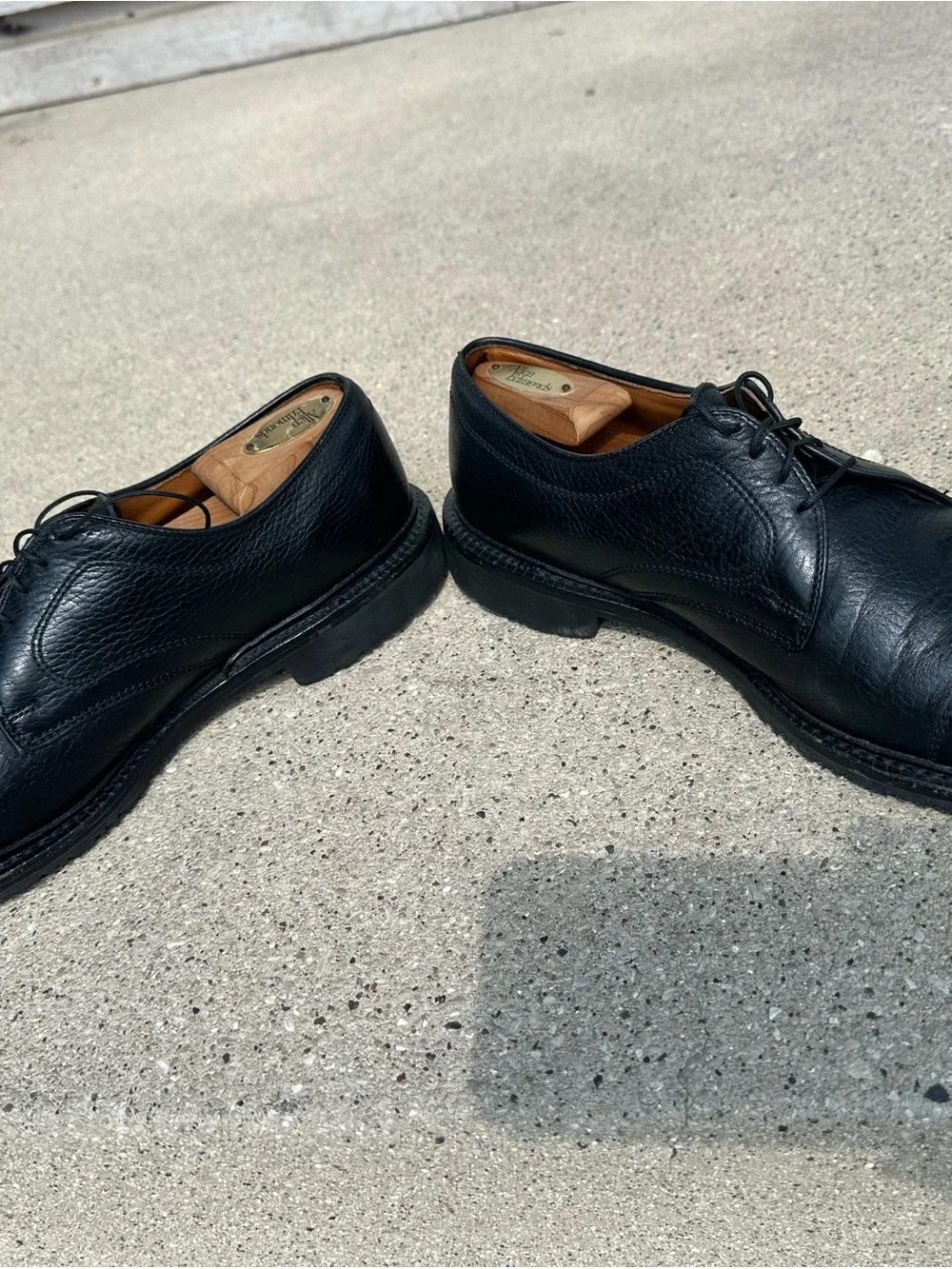Allen Edmonds Black Pebbled Leather Cap-Toe Derby Shoes